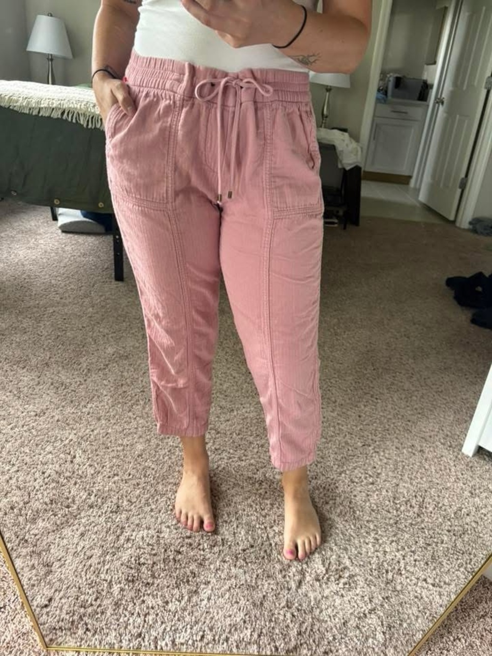 Women’s 100% Cotton Mauve Old Navy Pink Drawstring Cropped Pants Size M